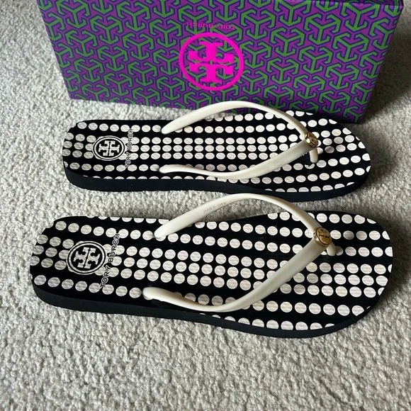 Tory Burch Black and White Polka Dot Sandals - Picture 7 of 12